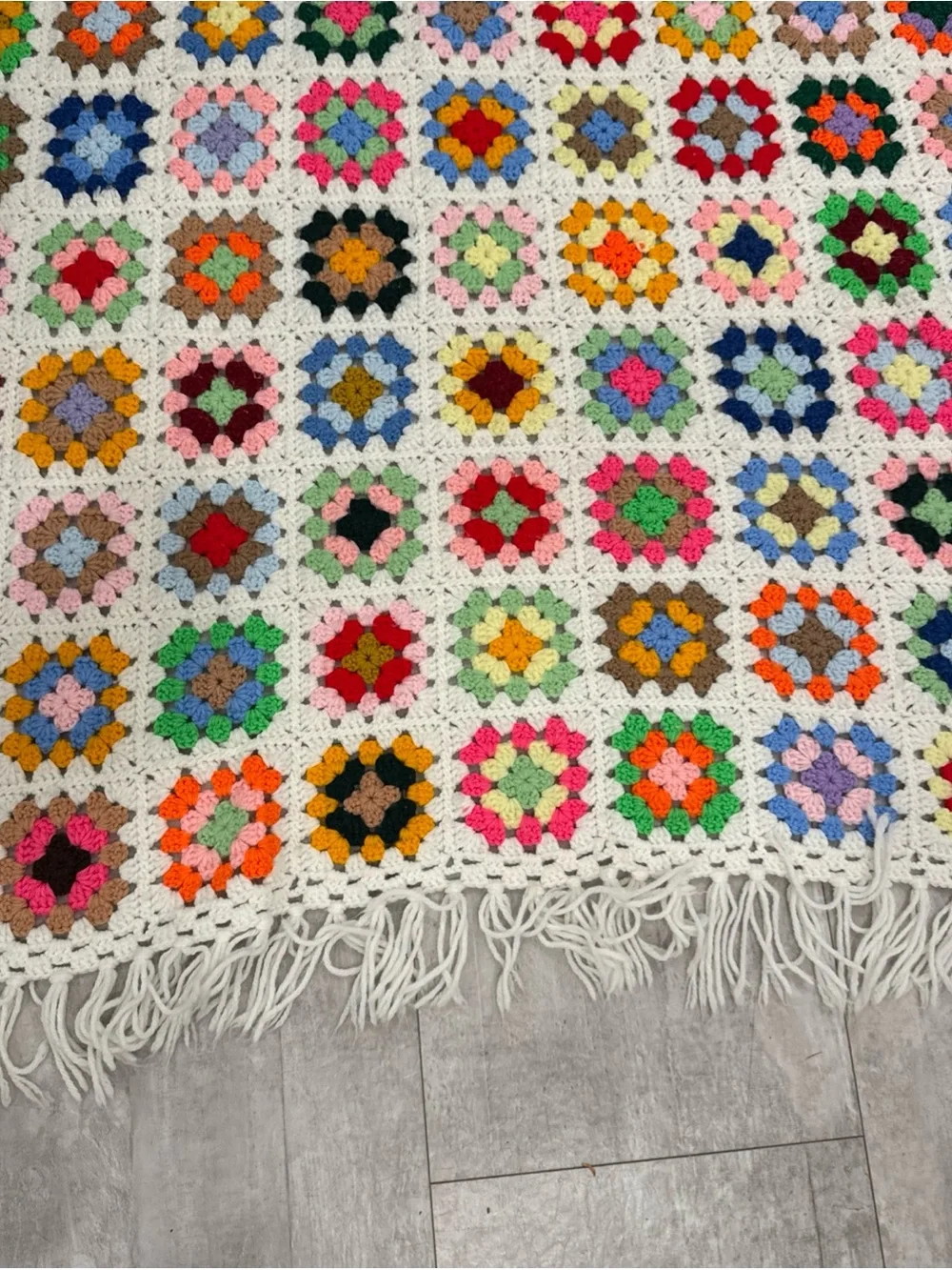 Handmade white granny square crochet blanket 55x71 vintage